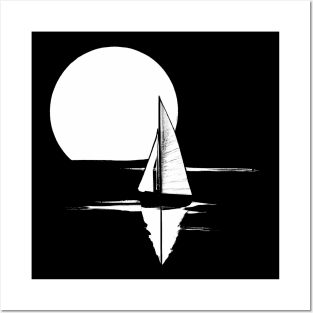 Simple boat and sunset Posters and Art